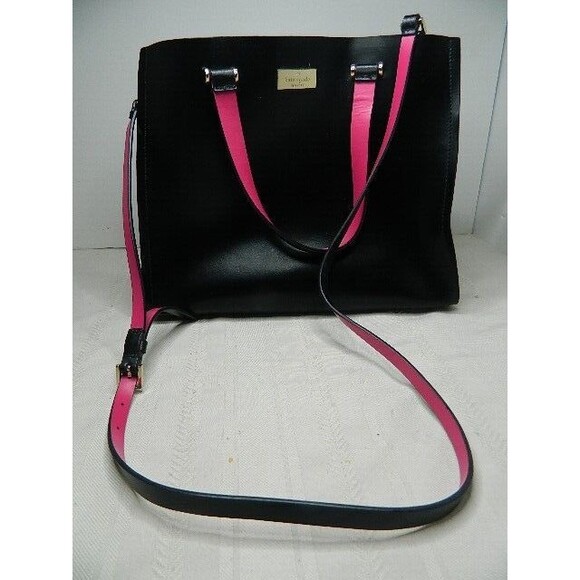 Kate Spade N.Y Arbour Hill Kyra Black Sweetheart Leather Handbag Pink Interior - Picture 1 of 15